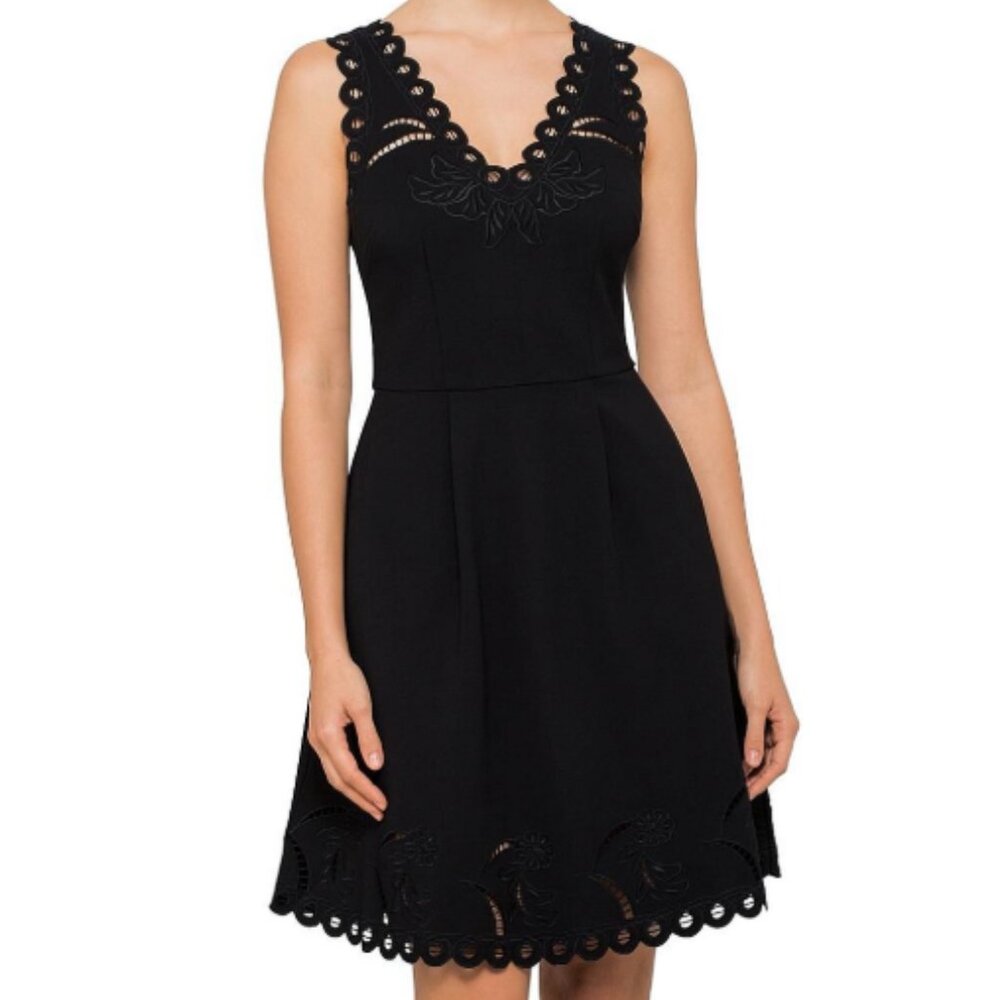 Ted Baker Women's Emalise V-neck Floral Embroidered Midi Dress Black Zero Size